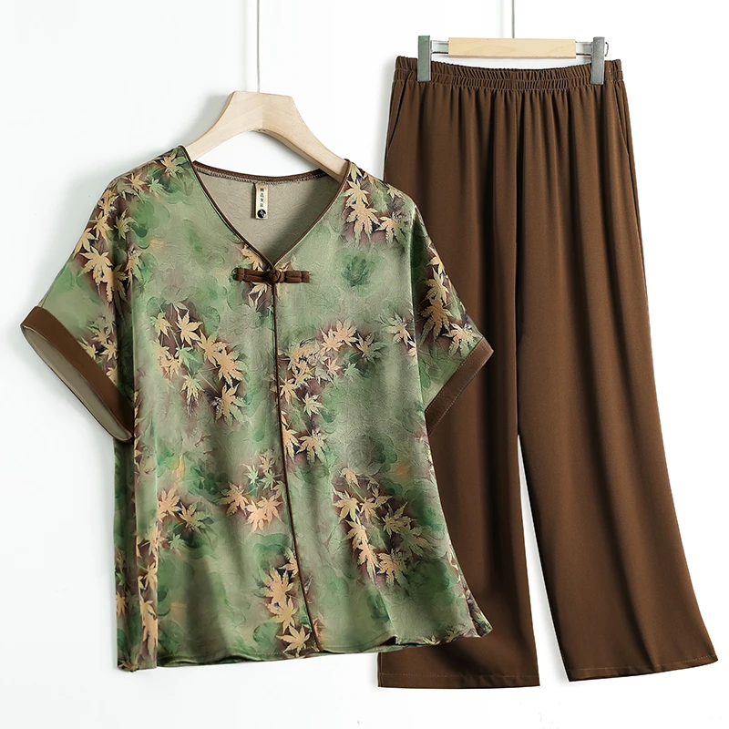 老太太中老年妈妈夏装新款奶奶夏季短袖两件套中老年人套装衣服