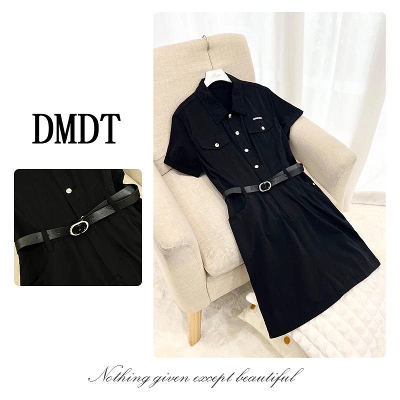 【DMDT潮牌】2025夏季新品 “倩影”配腰带显瘦女休闲短袖连衣裙B1994