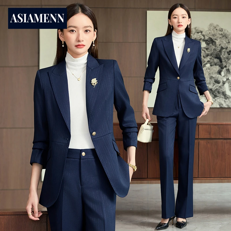 条纹职业装西装套装女秋季2025新款气质女神范商务西服正装工作服