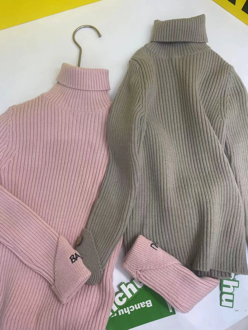 6161韩版时尚百搭螺纹羊毛羊绒衫高领领套头