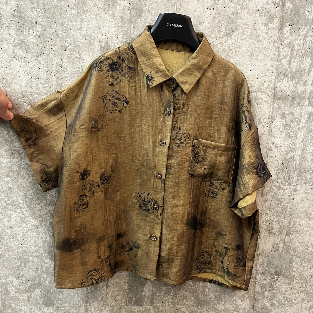 651 贵族气质金色儿童衬衫短袖 休闲时尚百搭夏季复古宽松花色