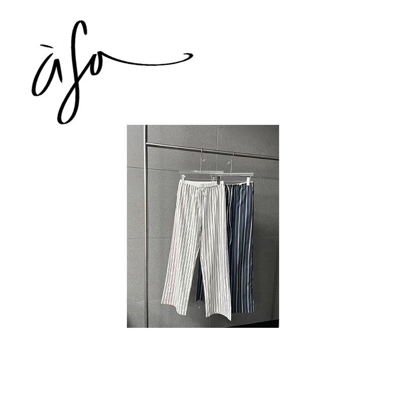 ASA-【欧阳娜娜同款松紧腰竖条纹宽松直筒裤】（ck00161）