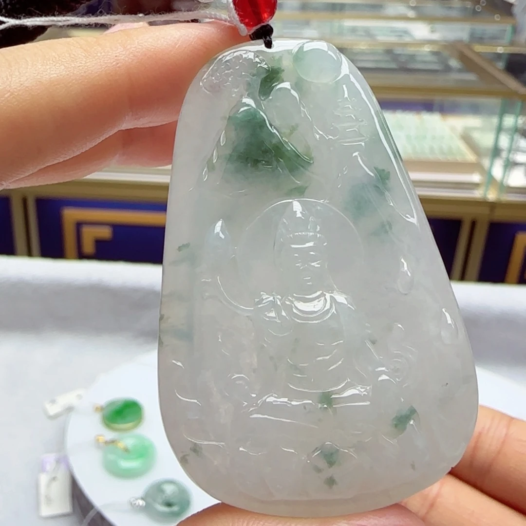 未镶嵌挂件翡翠山水观音牌