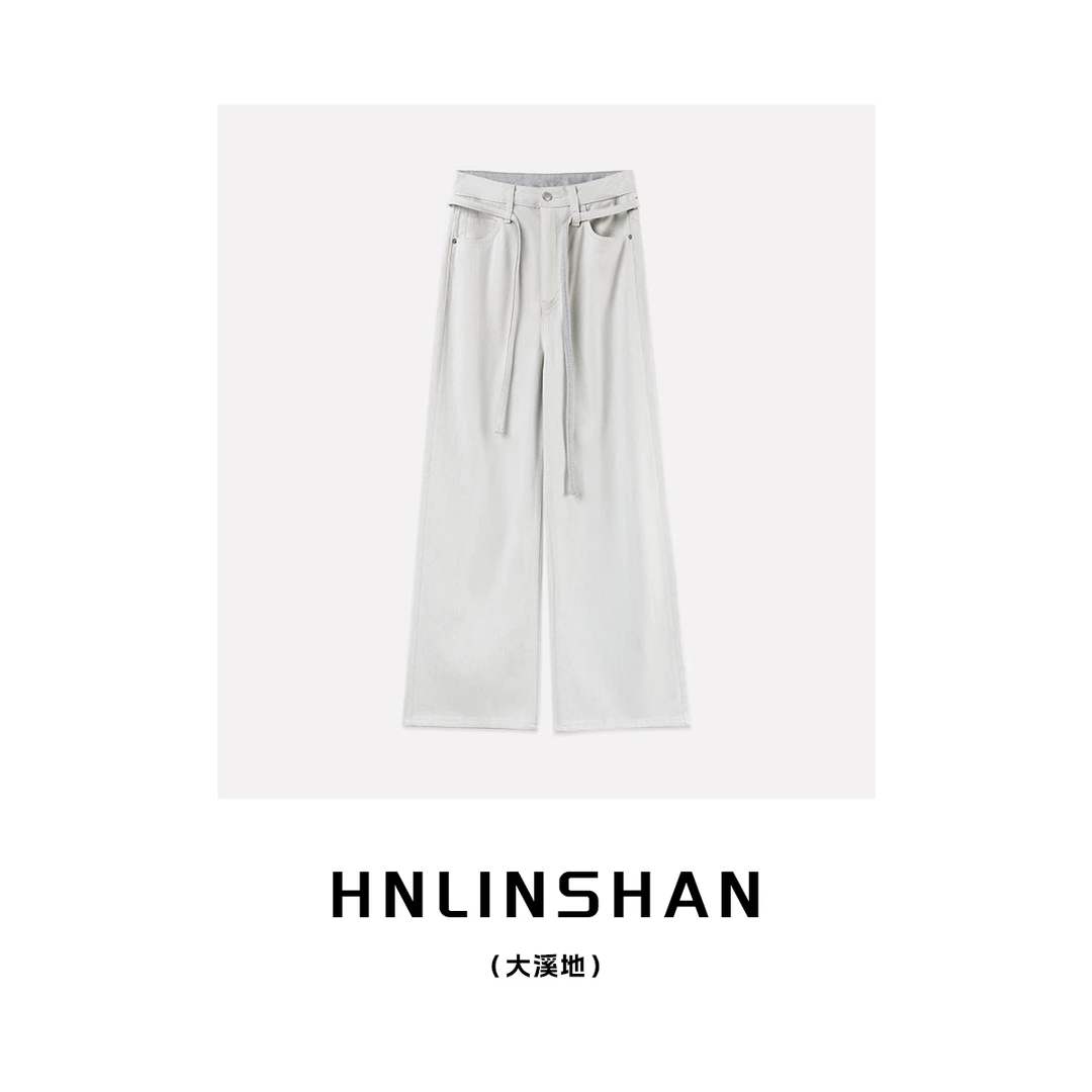【大溪地】24秋季浅色系宽松直筒系带牛仔裤LS30422309