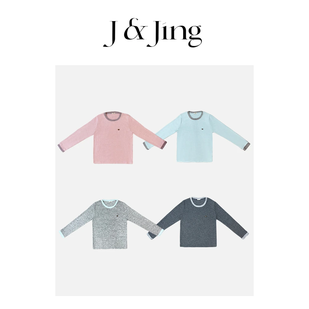 J&Jing-「糖果小蛋壳」-撞色拼接修身显瘦糖果色打底上衣A9532
