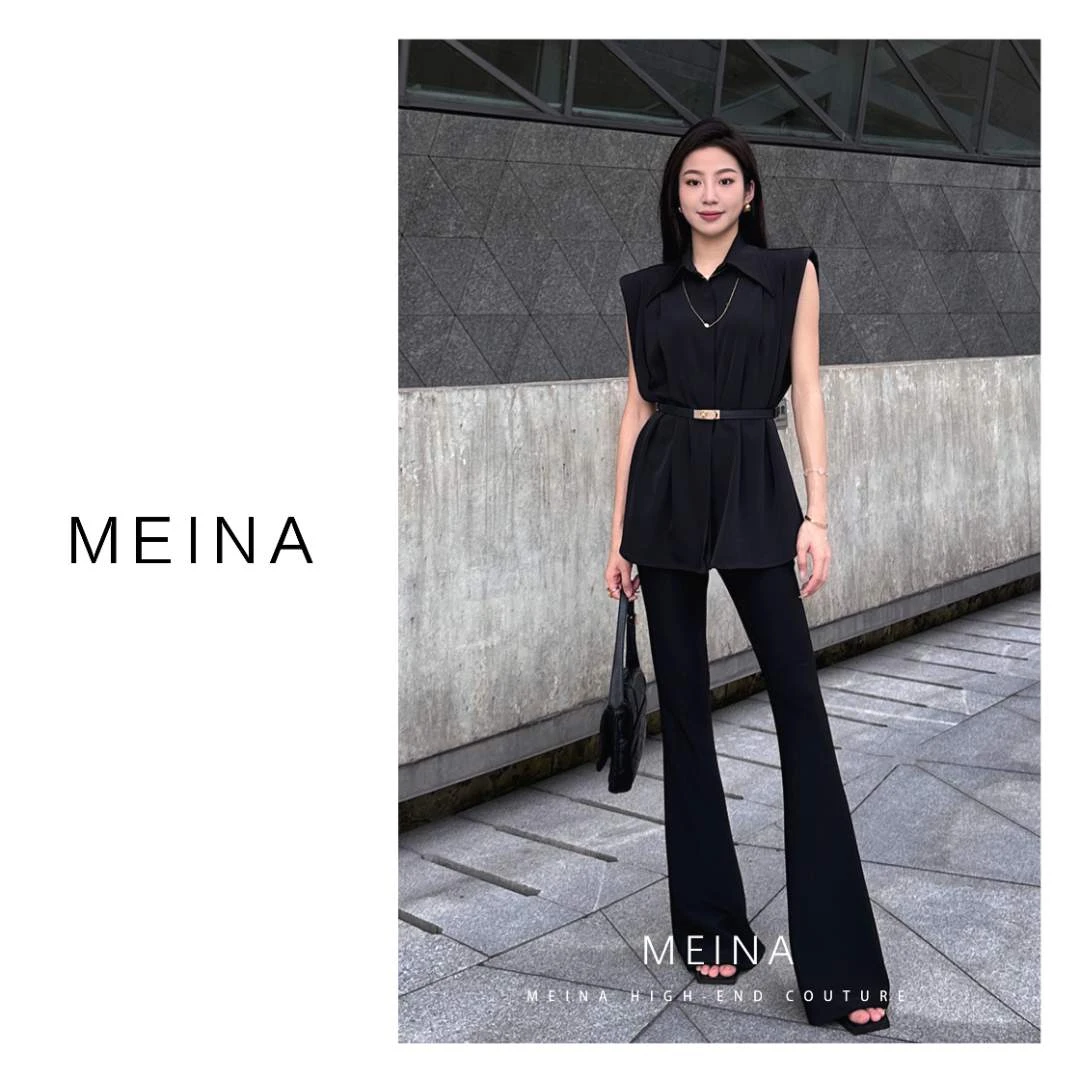 MEINA【查特黑调】夏季新款无袖百搭显瘦气质时尚修小众设计上衣
