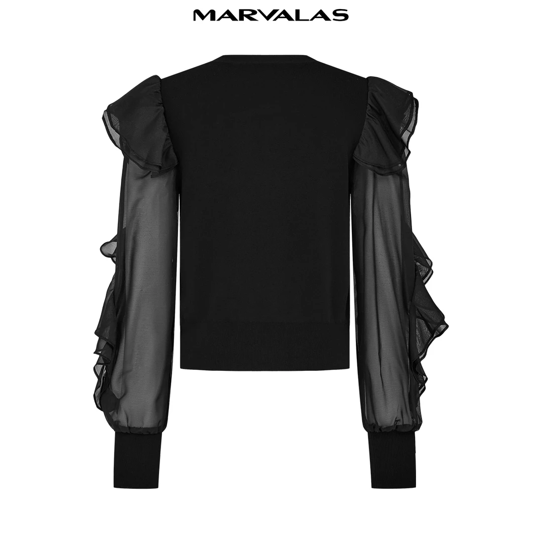 【小铃铛】优雅开衫荷叶弹力针织衫M731312220