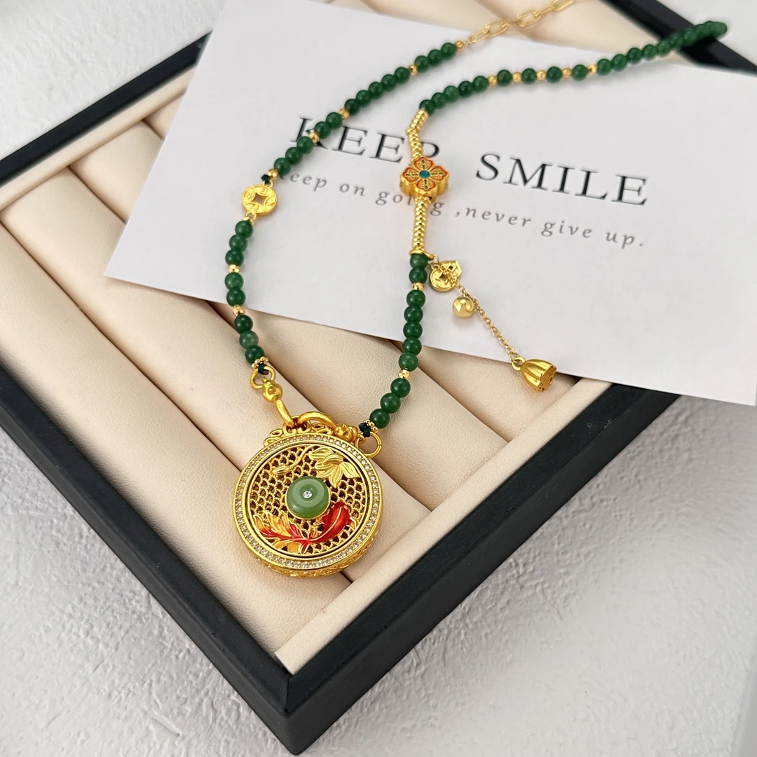 【KEFAN珂梵】中国风几何图案年年有鱼罗盘复古宫廷毛衣链项链