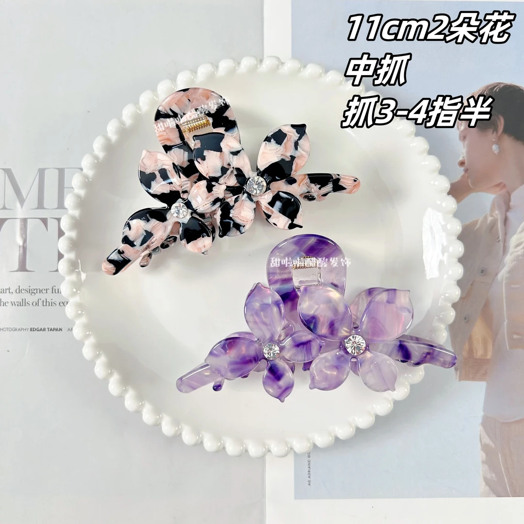 11cm两朵花 发夹时尚饰品发卡鲨鱼夹盘发后脑勺饰品发饰抓夹