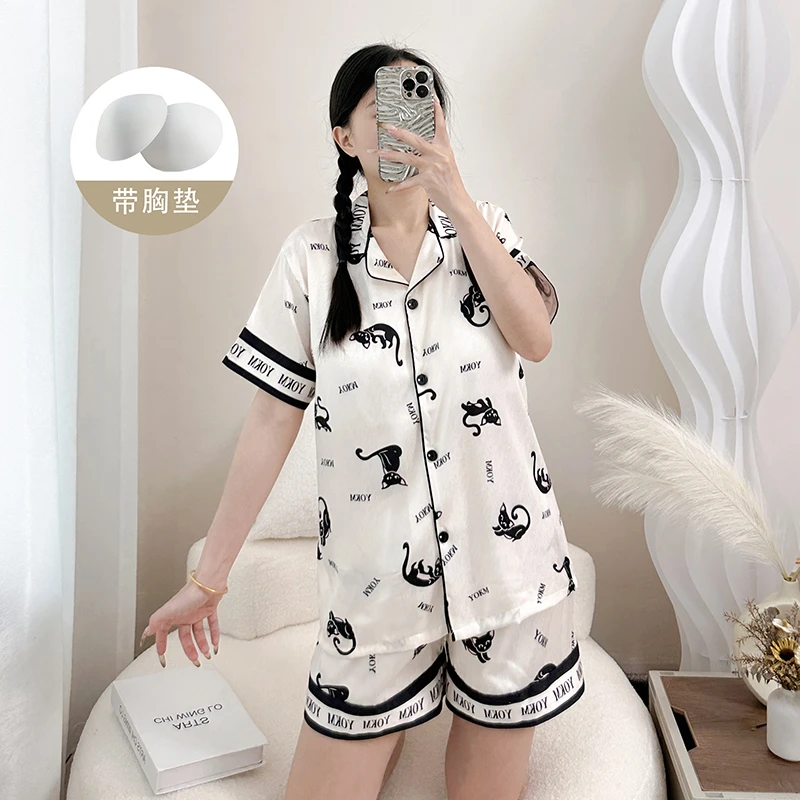 2025爆款新款冰雪软丝温柔气质家居服睡衣女三件套套装居家服