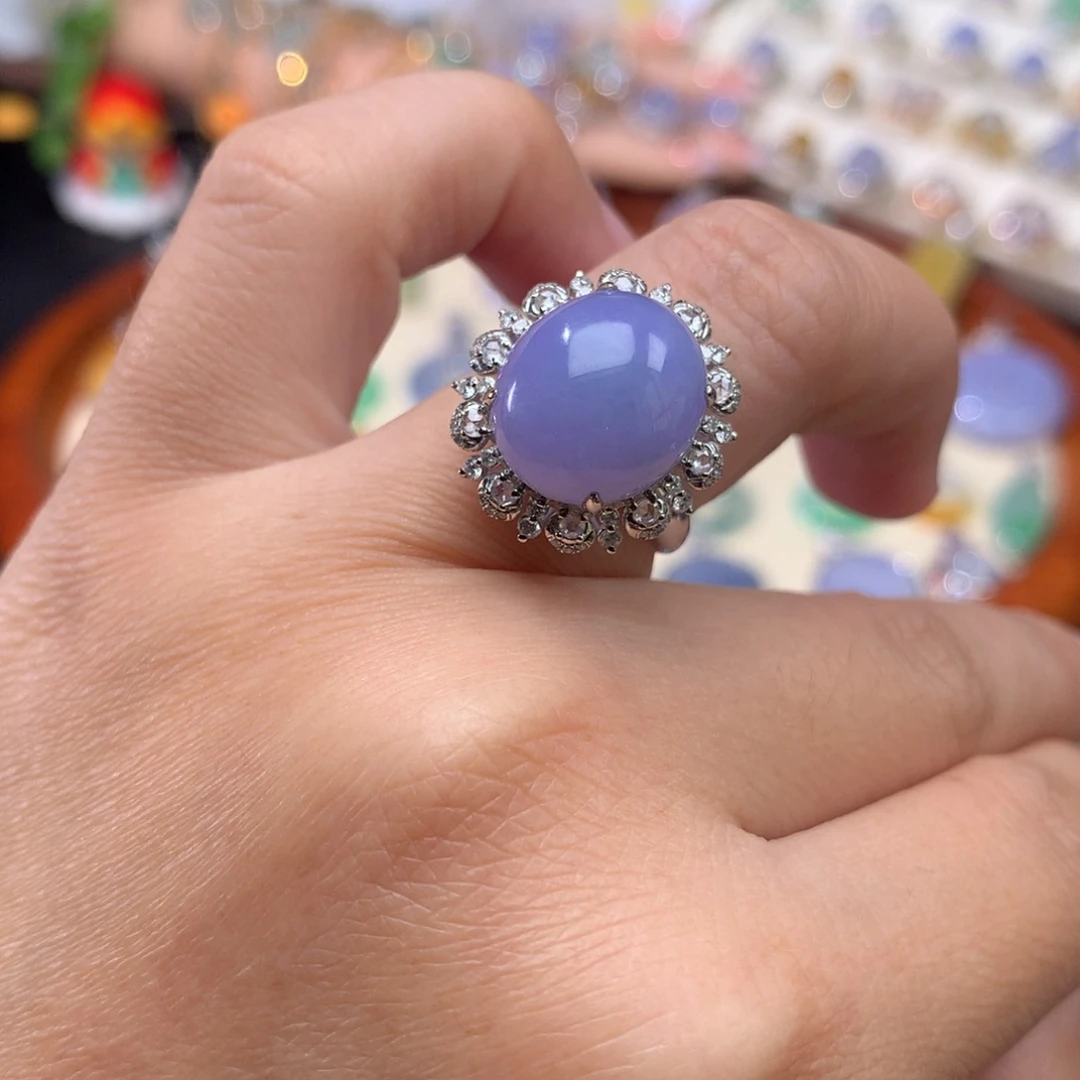 翡翠戒指18K金镶嵌紫罗兰蛋面戒指