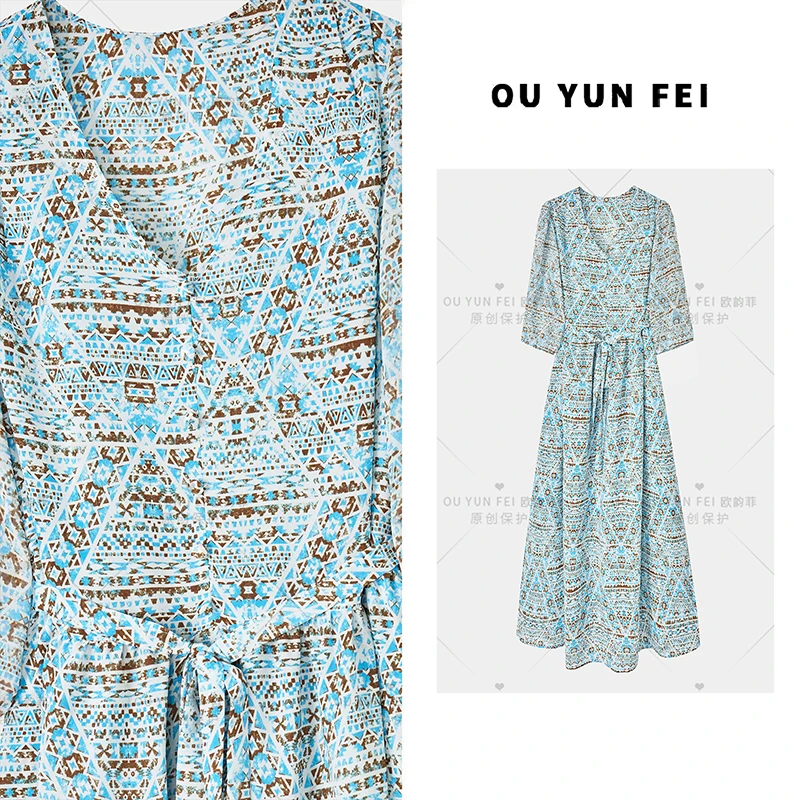 高级感连衣裙女新款夏季显瘦穿搭时尚洋气印花长裙AB1036