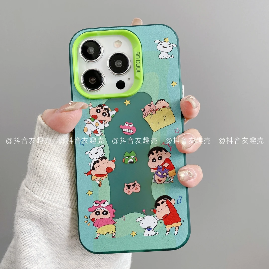 适用于苹果16华为vivo小米oppo荣耀磨砂彩银手机壳卡通潮小新合集