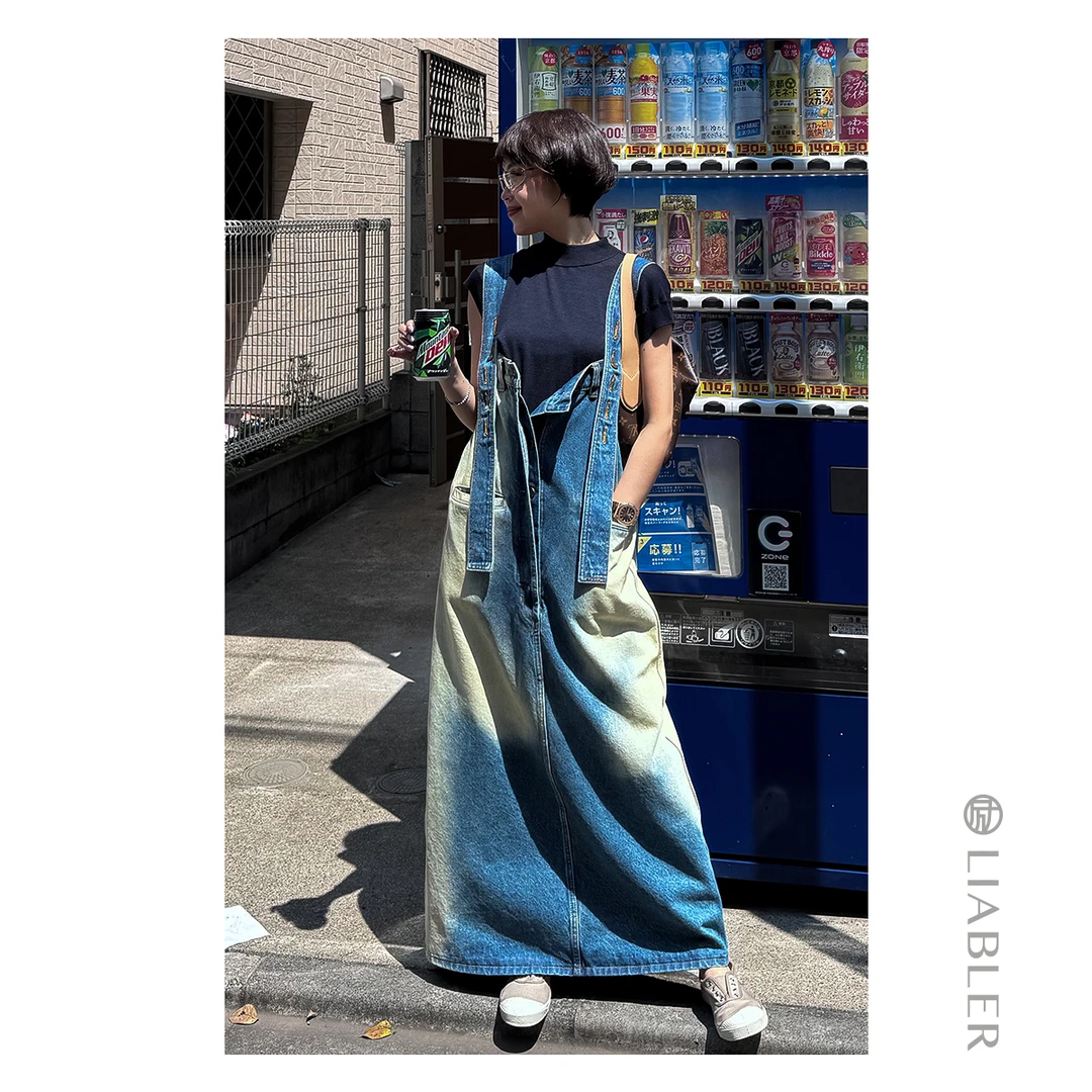 LIABLER/励 25春夏康龙面料做旧晕染松弛感牛仔背带裙 LSS24809D