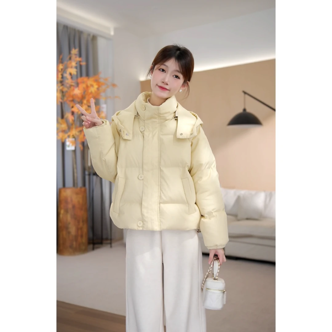 （周周小个子）冬季新款休闲百搭立领连帽宽松显瘦棉服-YJ1205