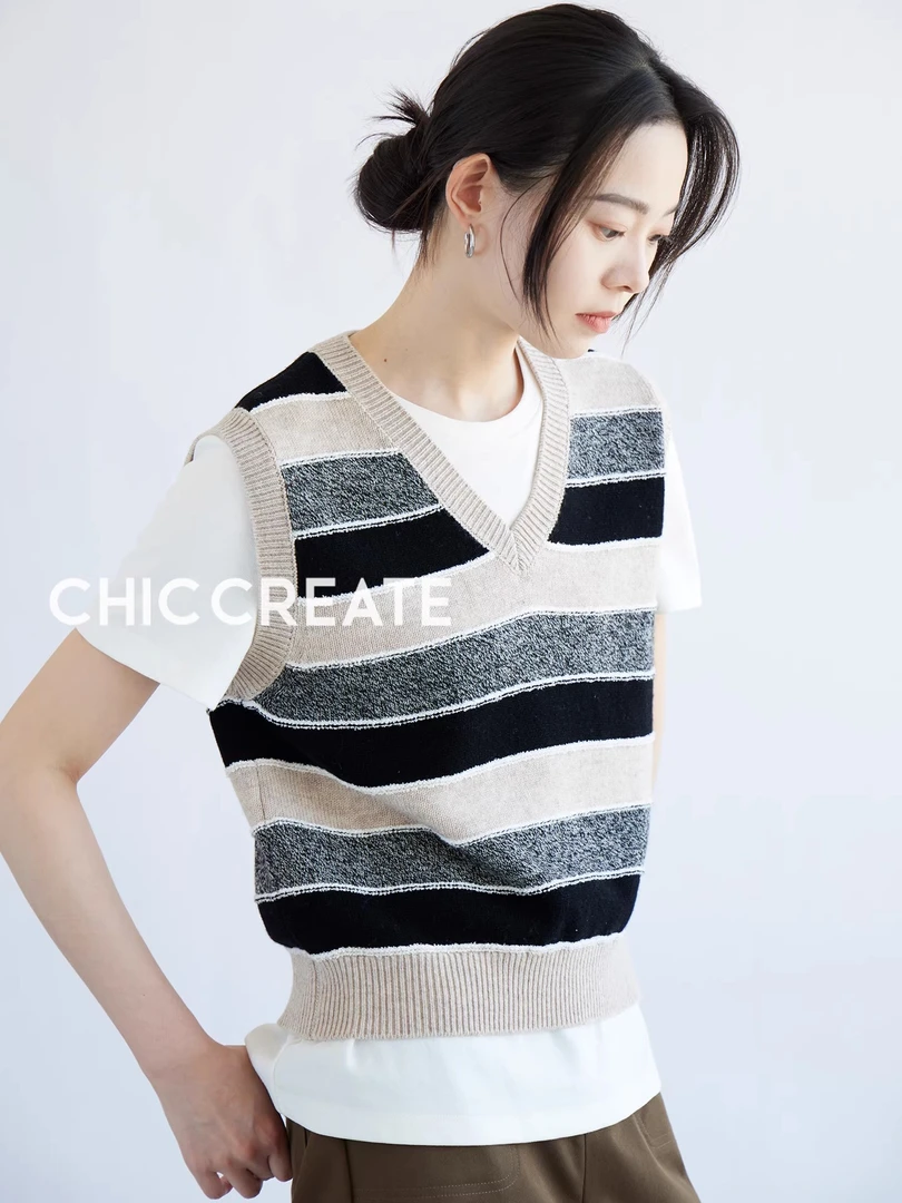 拿破仑针织/马甲！彩色条纹肌理感 宽松针织背心上衣女