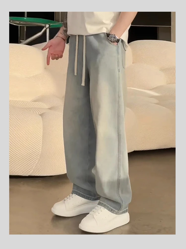 牛仔裤男款夏季薄款直筒休闲长裤直筒休闲裤男蓝色宽松复古镰刀裤