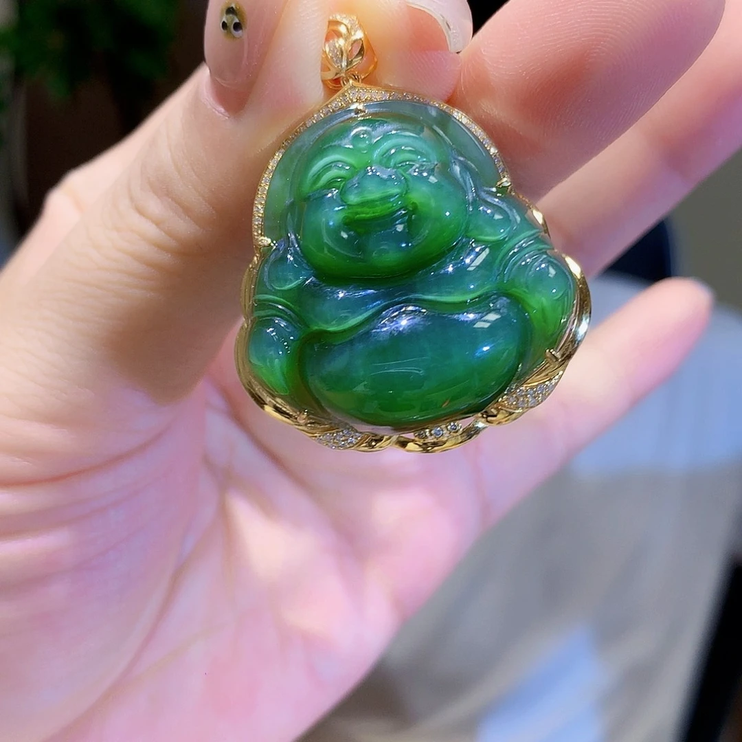 和田玉（碧玉）18K金镶嵌颈饰