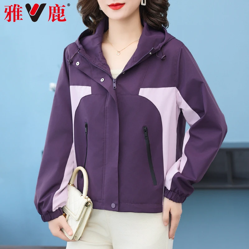 雅鹿小个子妈妈秋装短款洋气减龄外套中老年女春秋贵夫人夹克上衣