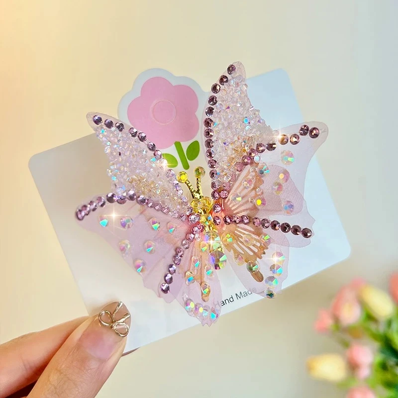 会动的蝴蝶发夹发卡超仙甜美可爱头饰儿童侧边夹碎发刘海夹子1136