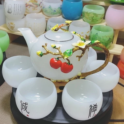 琉璃中式珐琅彩事事如意一壶六杯礼盒套装