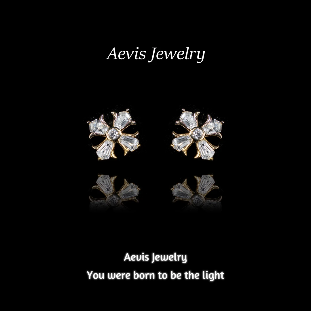 铜合金耳饰 Aevis Jewelry十字架朋克风百搭时尚ins镶嵌耳钉-1214