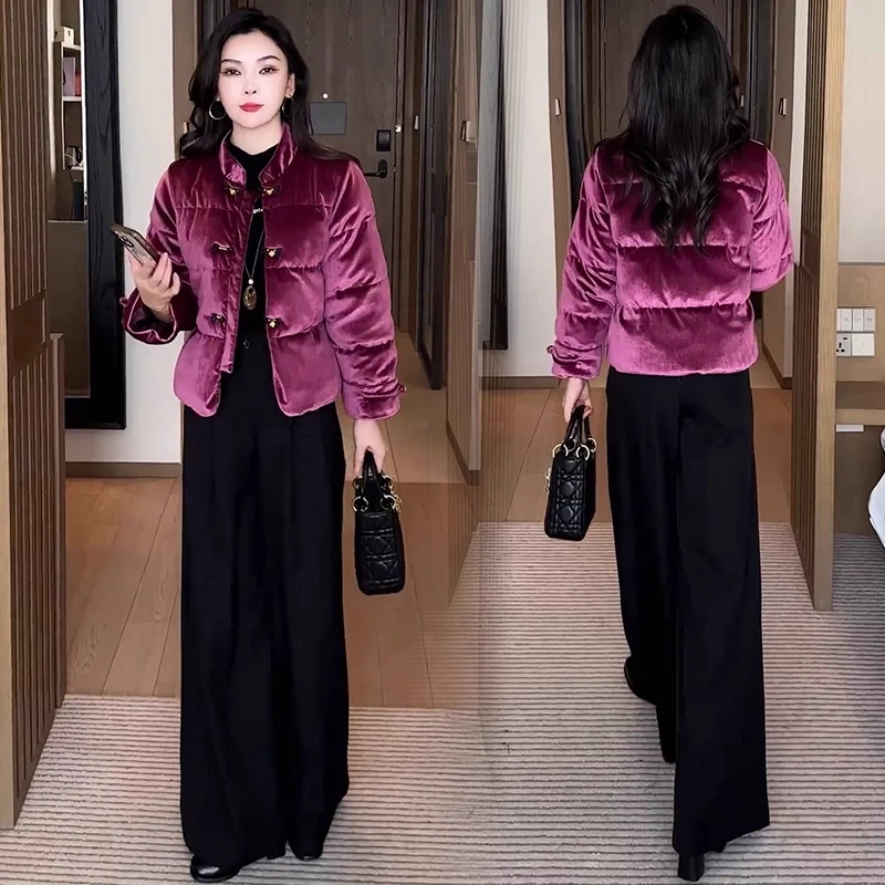 时尚高级感新中式短款棉服女2025冬季新款小立领加厚保暖百搭外套