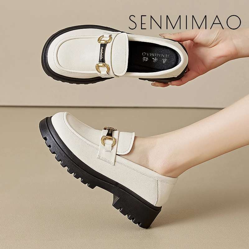 乐福鞋女2025春秋英伦单鞋时尚真牛小皮鞋新款平跟厚底工作鞋软底