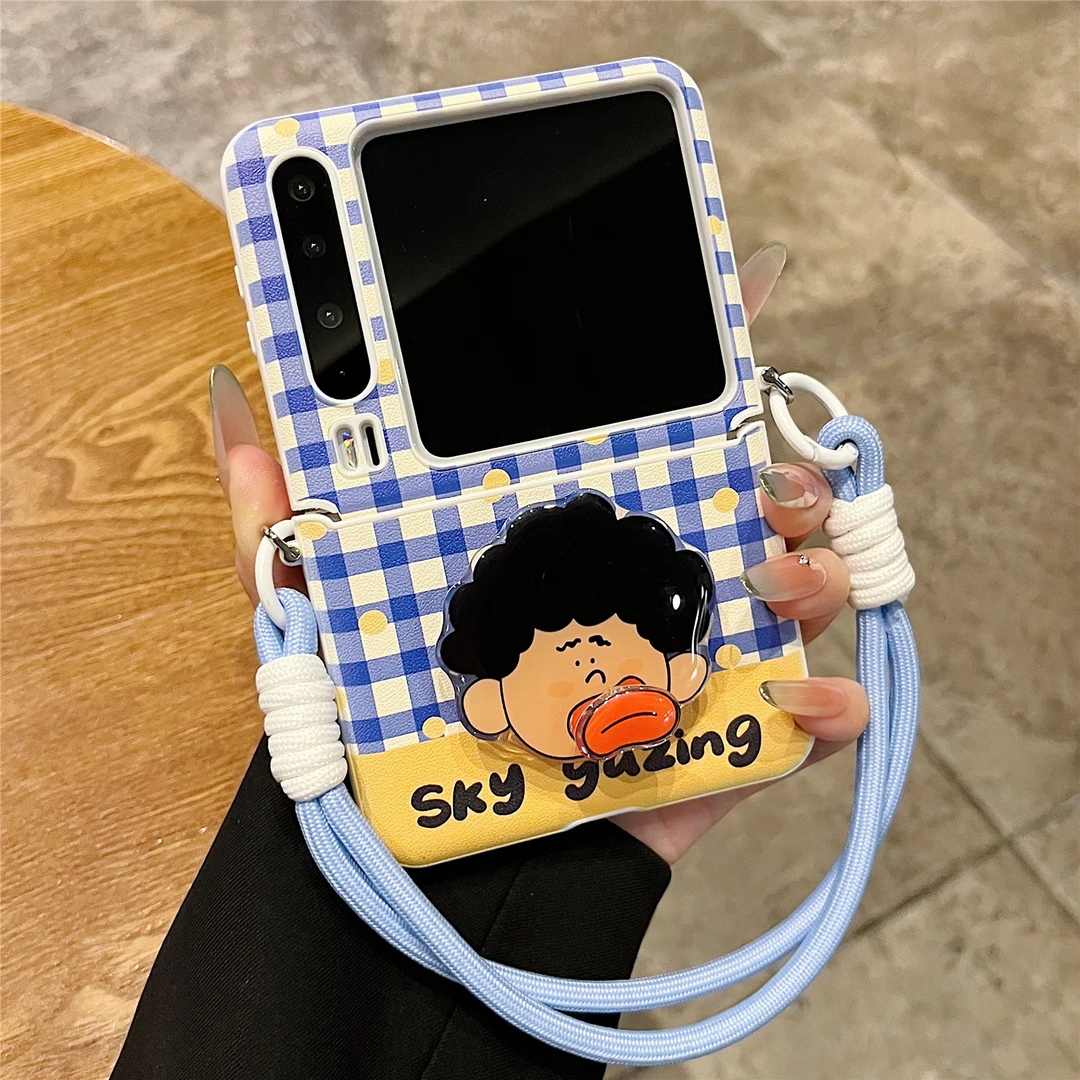 适用华为puraX阔折叠屏手机壳卡通格纹香肠嘴男孩支架Pocket2