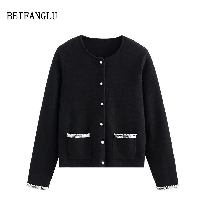 北方鹿【法式名媛小香】时尚圆领长袖羊毛针织开衫26201