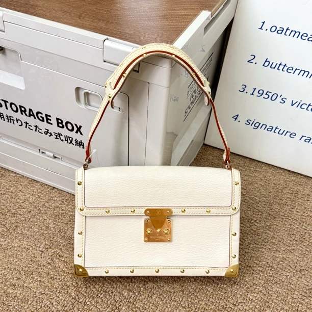 95新 LouisVuitton/路易威登 白色金扣苏哈里手提包