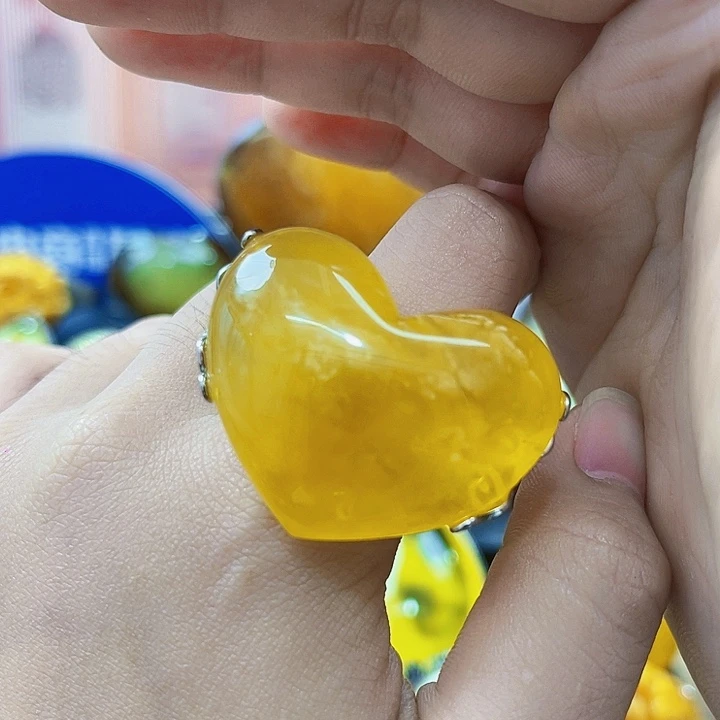 蜜蜡银S925镶嵌裸石戒指