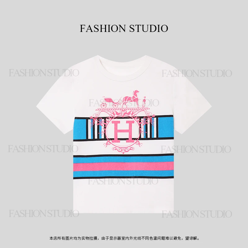 【七七】2024新款时尚T恤显瘦百搭圆领短袖上衣076