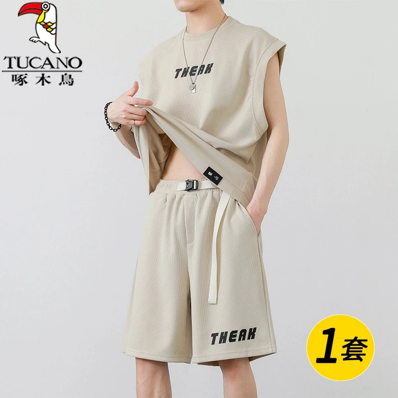 TUCANO/啄木鳥夏季新款男士运动套装青少年薄款宽松无袖背心休闲