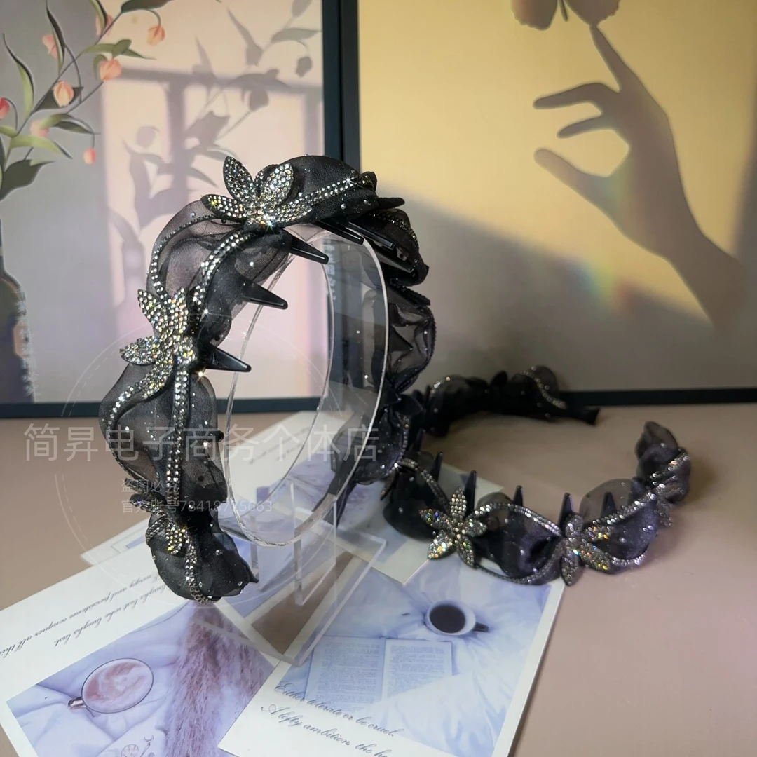 韩版新款倒齿纹理感星空纱时尚百搭高颅顶减龄气质女神发箍T0921