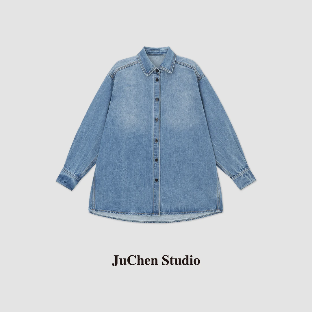 柔棉系列 重水洗渐变感经典翻领做旧牛仔衬衫外套SS24010-140