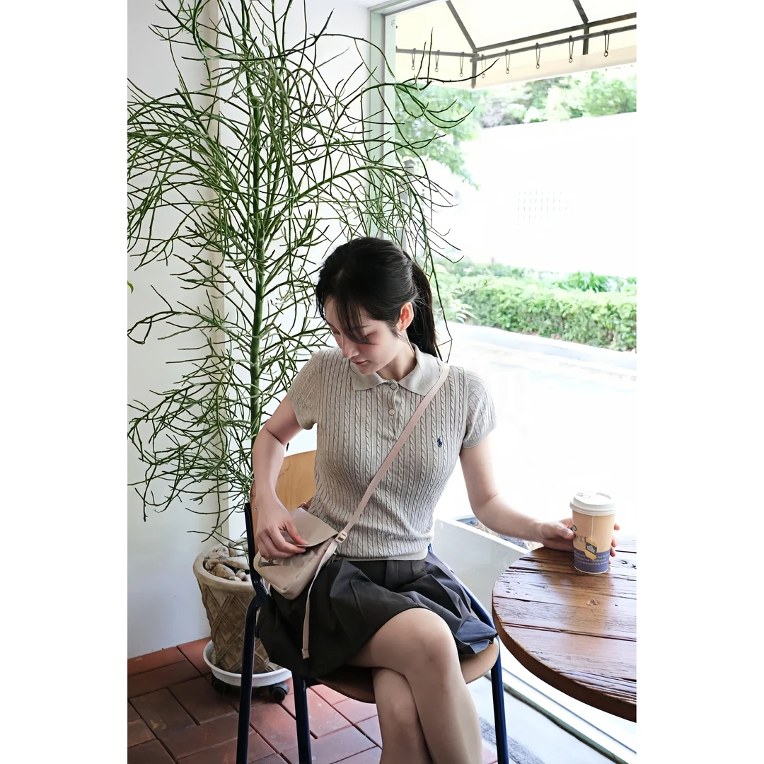 天丝POLO衫薄款凉感透气夏季新款女麻花针织短袖修身显瘦韩版t恤