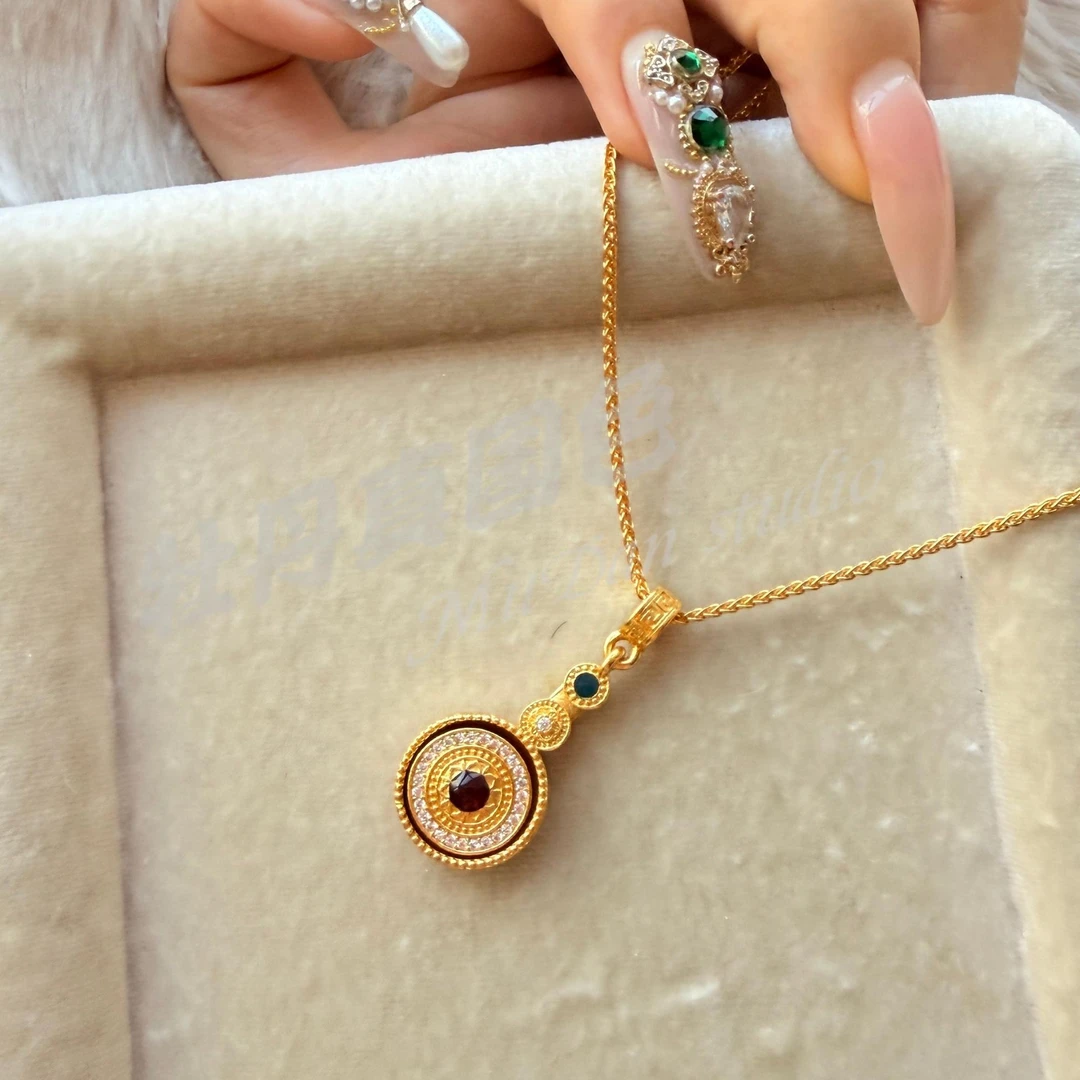 铜合金项链 铜合金中式古法百转呈祥项链时尚轻奢复古气质百搭F14