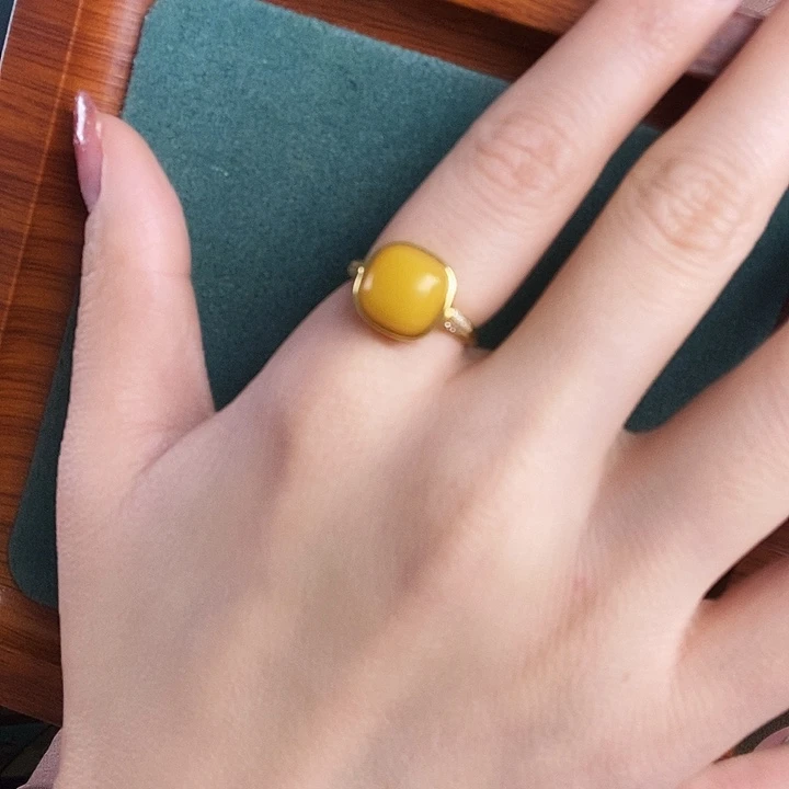 蜜蜡银S925镶嵌戒指戒指