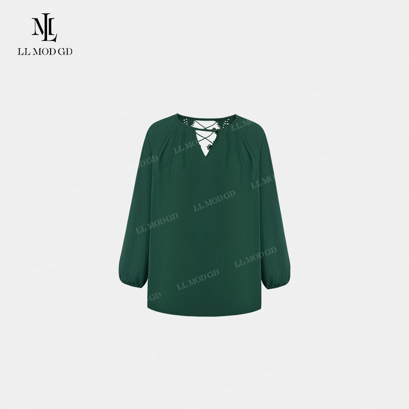 黛轻 小众法式蕾丝露背棉麻衬衫时尚复古V领高级感上衣LL-261261