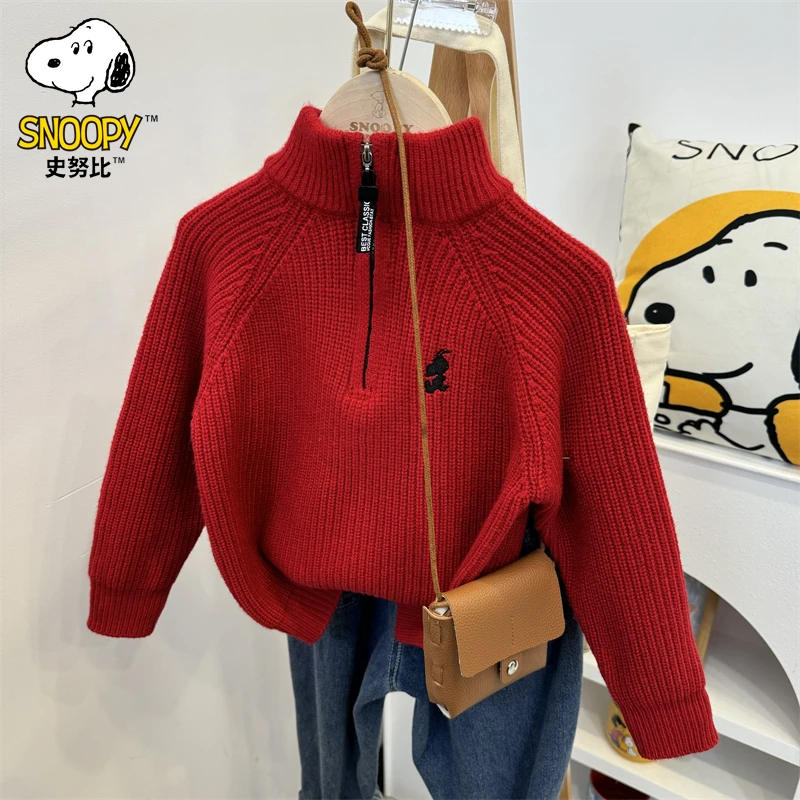 Snoopy/史努比红色男女童毛衣儿童小女孩加厚冬季宝宝套头针织衫