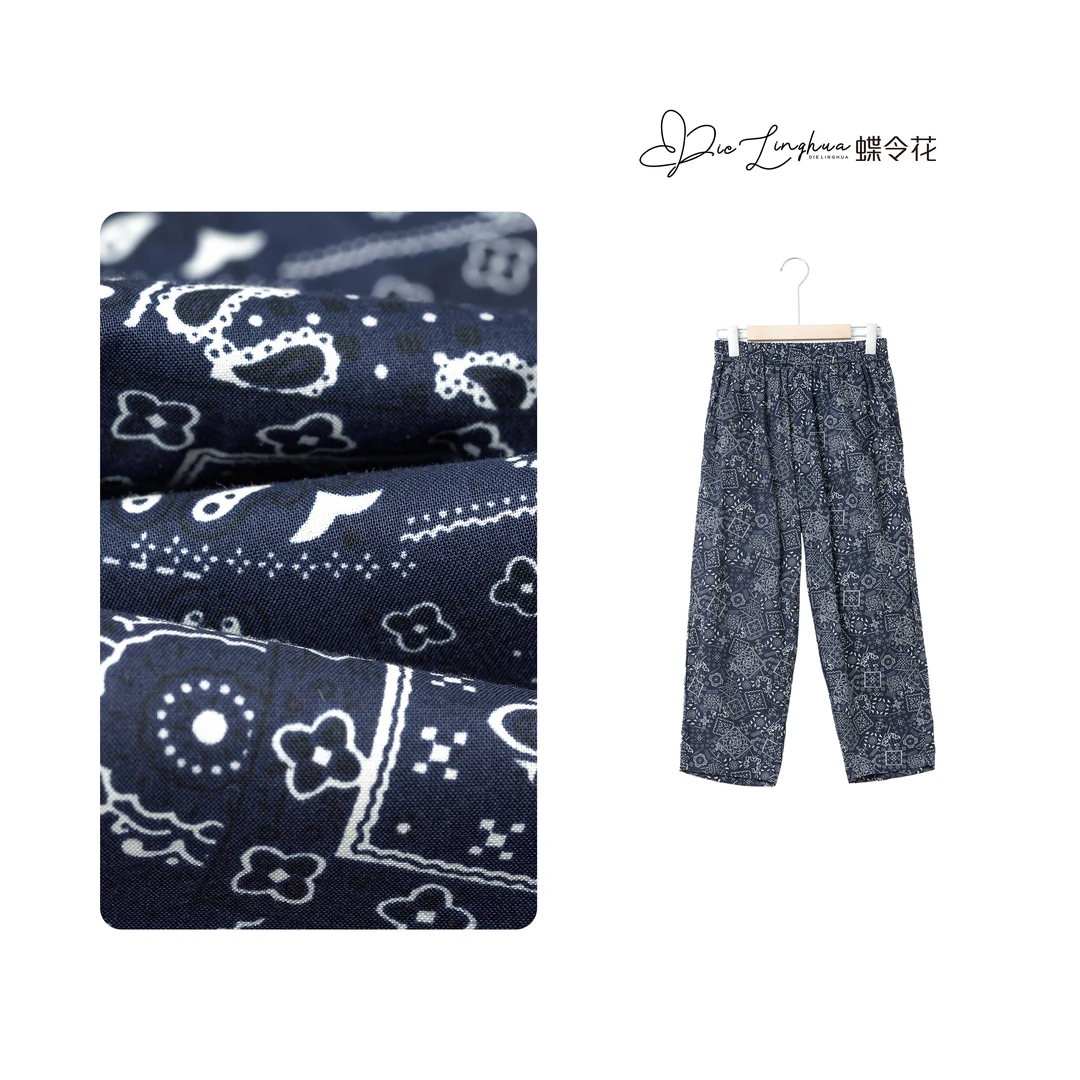 蝶令花夏季薄款百搭复古直筒潮流印花满印碎花宽松休闲裤241079