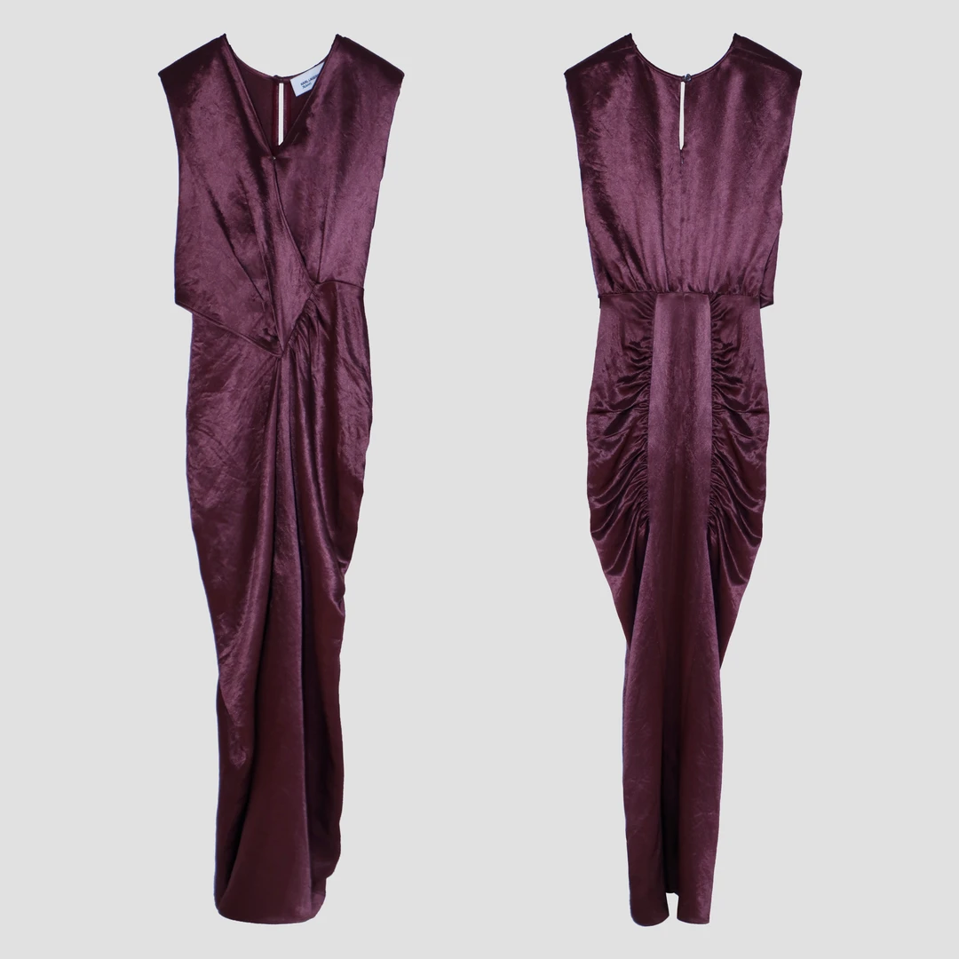 设计师款交叠V领收腰无袖连衣裙DLLFY951