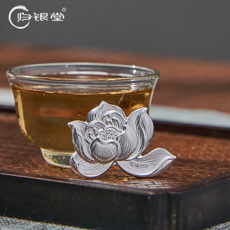 归银堂足银999女士款莲花煮水泡茶茶宠摆件茶宠银叶子泡茶银叶子