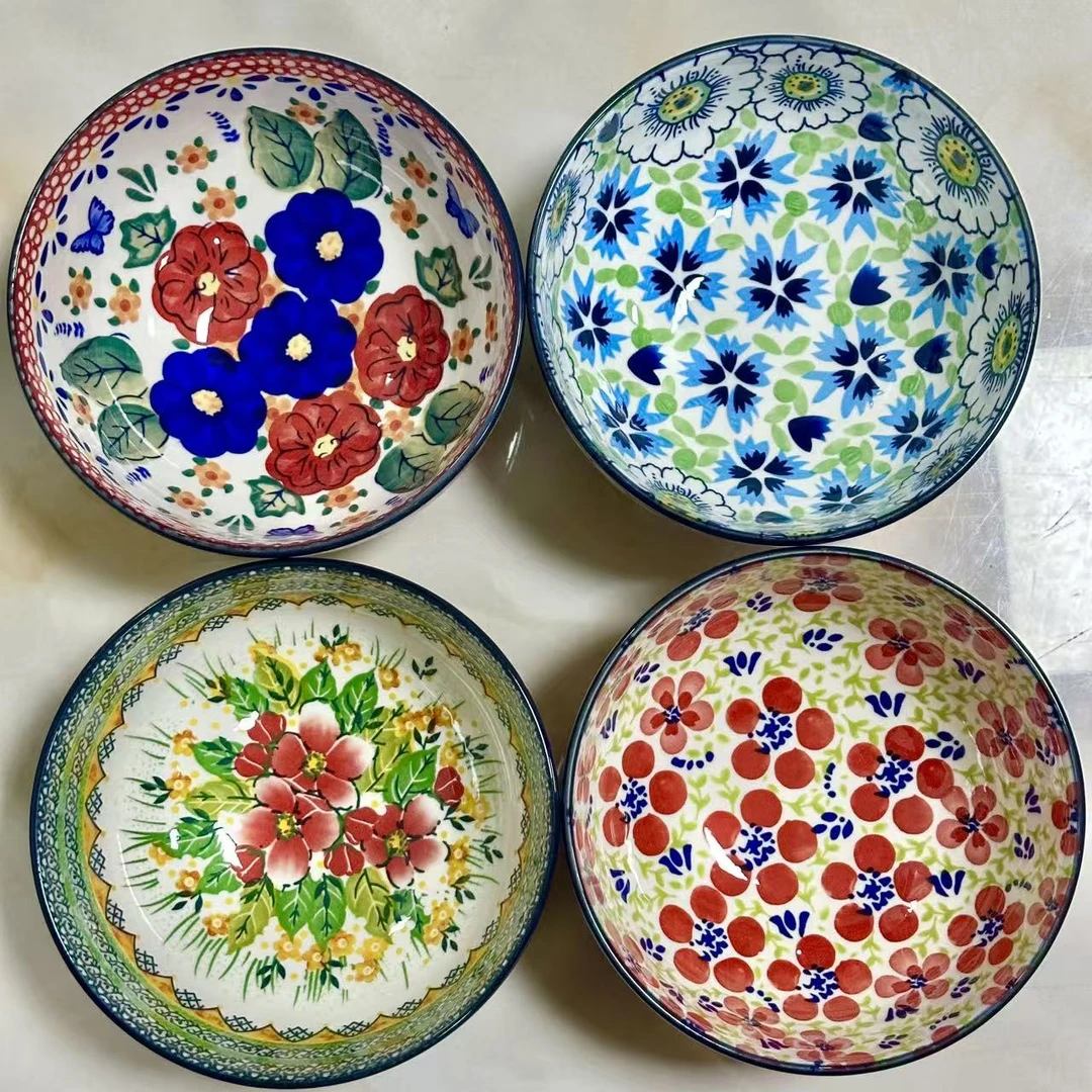 花簇闲满-5英寸米饭碗4个混装釉下彩陶瓷网红餐具