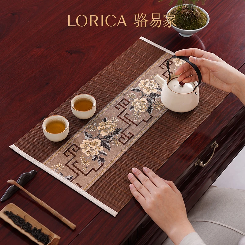 骆易家【国色芳华】茶席竹席新中式禅意竹编茶垫杯垫茶桌垫功夫茶具
