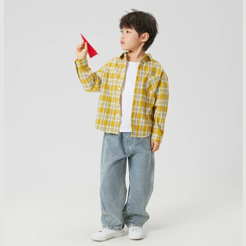 儿童格子衬衫男童女童衬衣长袖童装中大童宝宝休闲上衣春秋外套