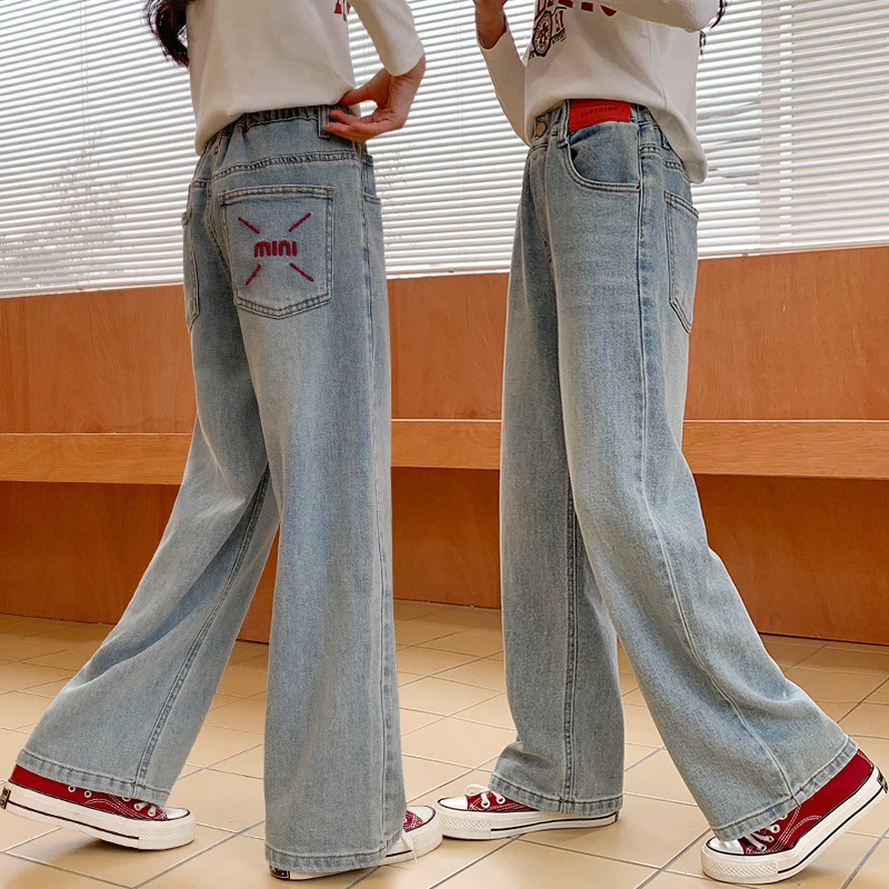 女童牛仔裤春秋2025新款洋气儿童直筒阔腿休闲女孩中大童儿童裤子