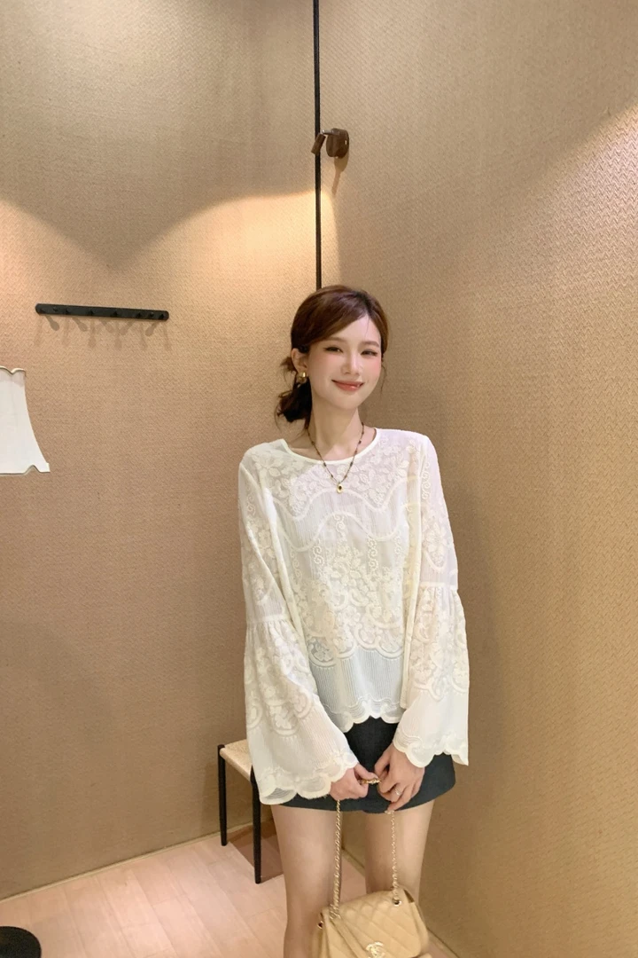 【芝士Cheese】甜欲因子  刺绣圆领长袖蕾丝刺绣新中式衬衫