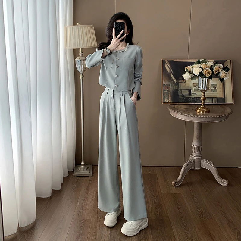 小香风气质休闲运动套装女春秋新款洋气减龄外套西装阔腿裤两件套